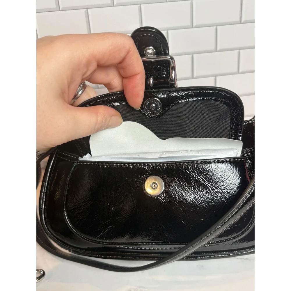 Coach Soho Baguette Bag Black Patent Leather Buckle Shoulder Crossbody New